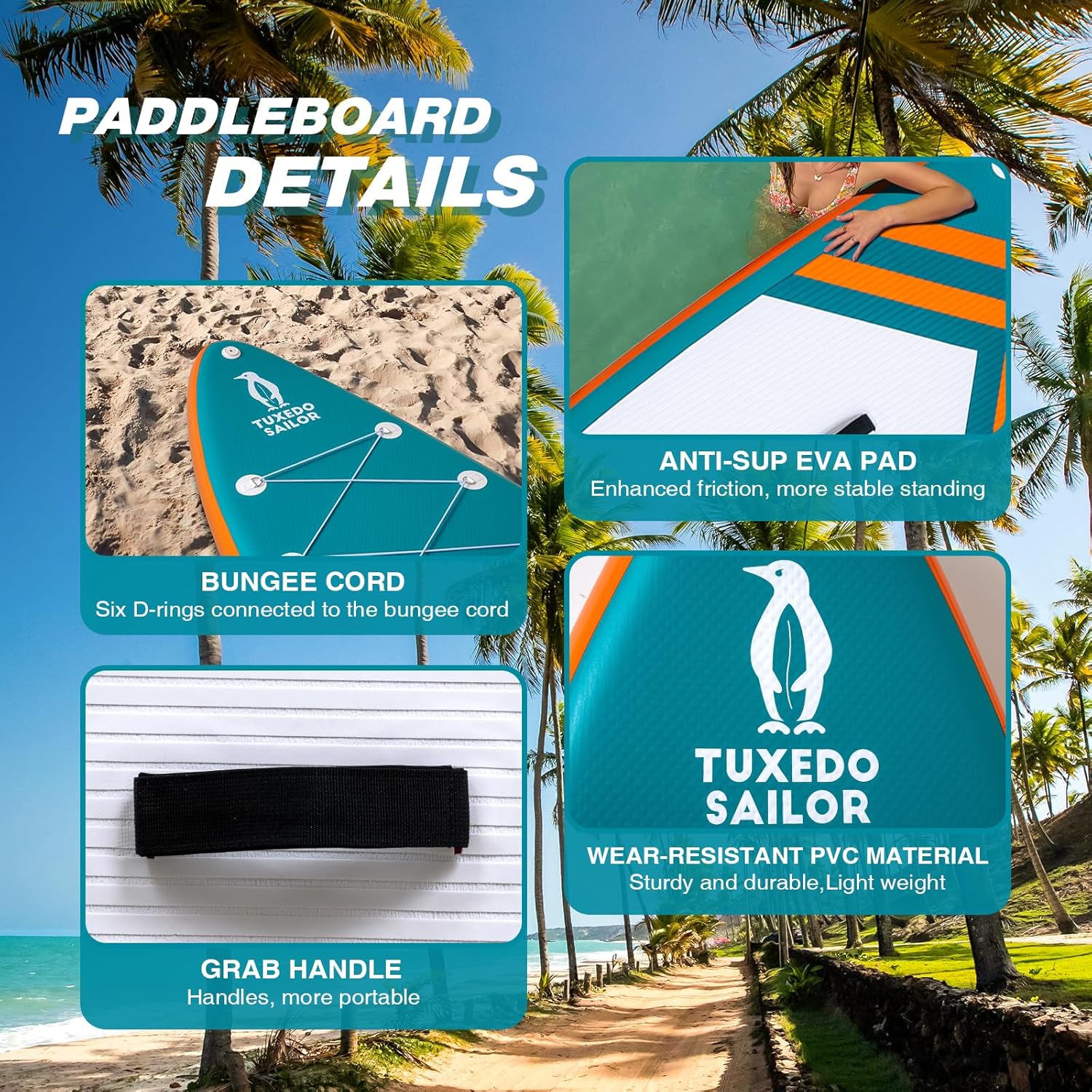 Tuxedo Sailor Paddle Gonflable Adulte, Planche de Stand Up Paddle Gonflable, Sup Paddle Board Gonflable avec Accessoires Complets, Planche de Surf Paddle