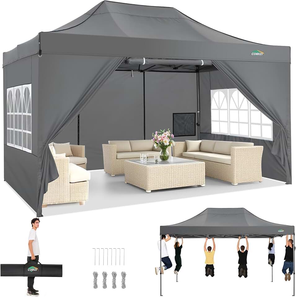 COBIZI - Tonnelle pliante série - 3x4,5m - étanche, UV50+, 4 panneaux