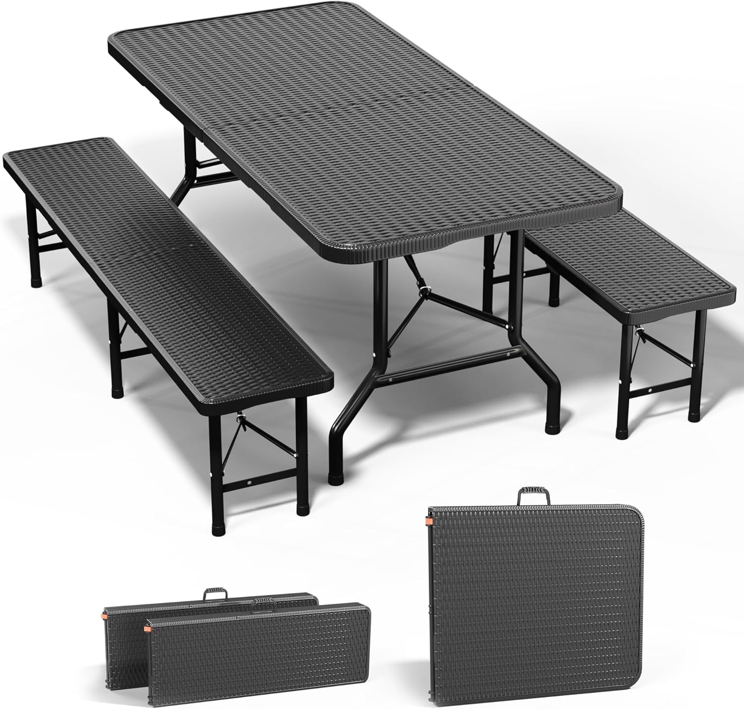 JUMMICO - Table pliante jardin 3 pièces - bancs 300 kg - 4-6 personnes