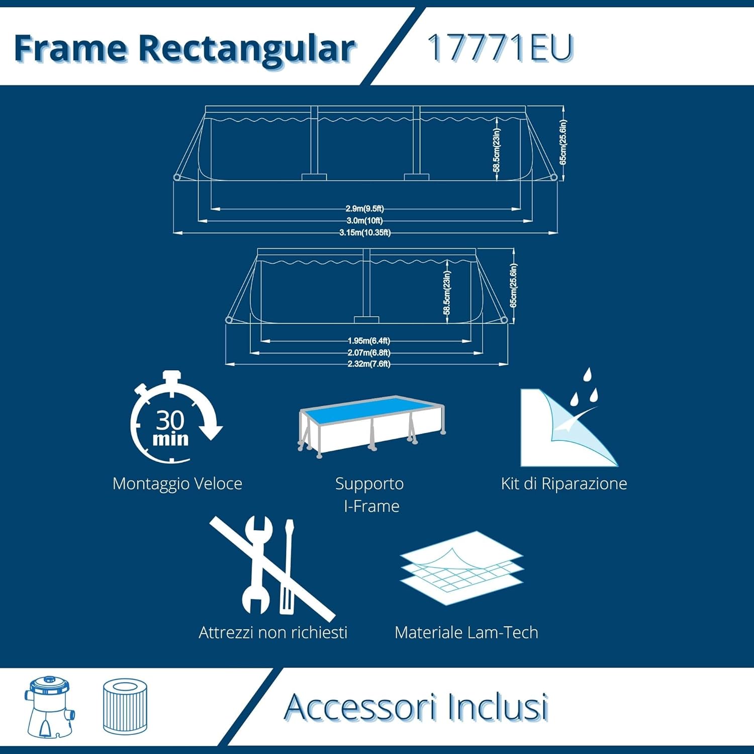 Avenli - Piscine rectangulaire structurelle - gris - montage facile