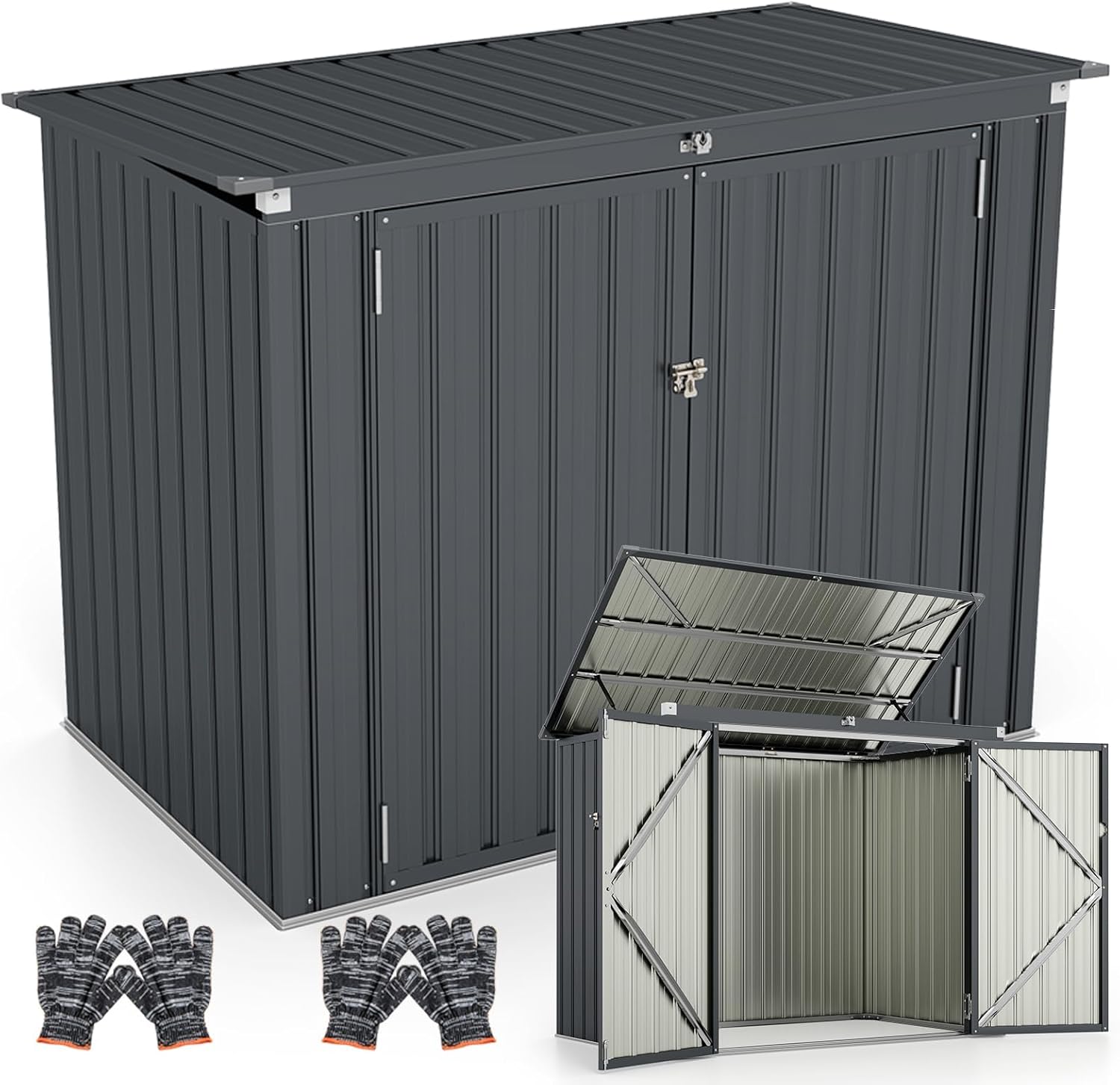 RELAX4LIFE - Abri de jardin métal - 172x100x129 cm - 2 portes, couvercle relevable