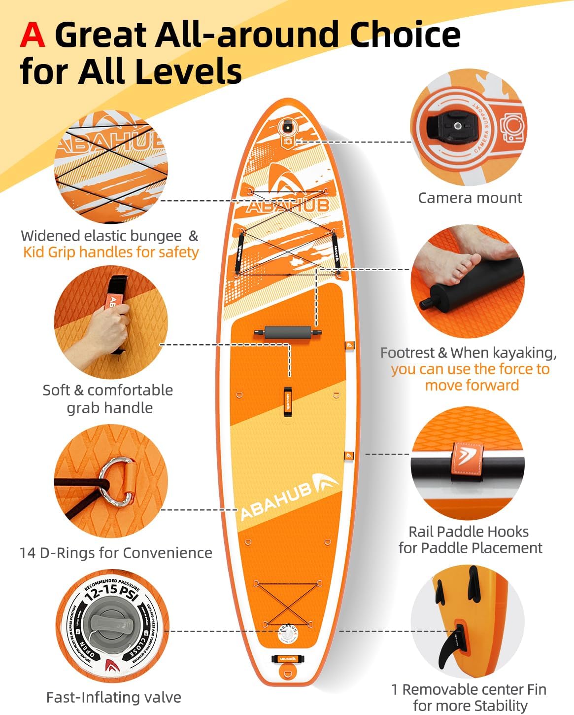 Abahub - Paddle Gonflable Adulte avec Siège - 320x78/84x15cm - Planche de Stand Up Paddle avec pagaie aluminium réglable