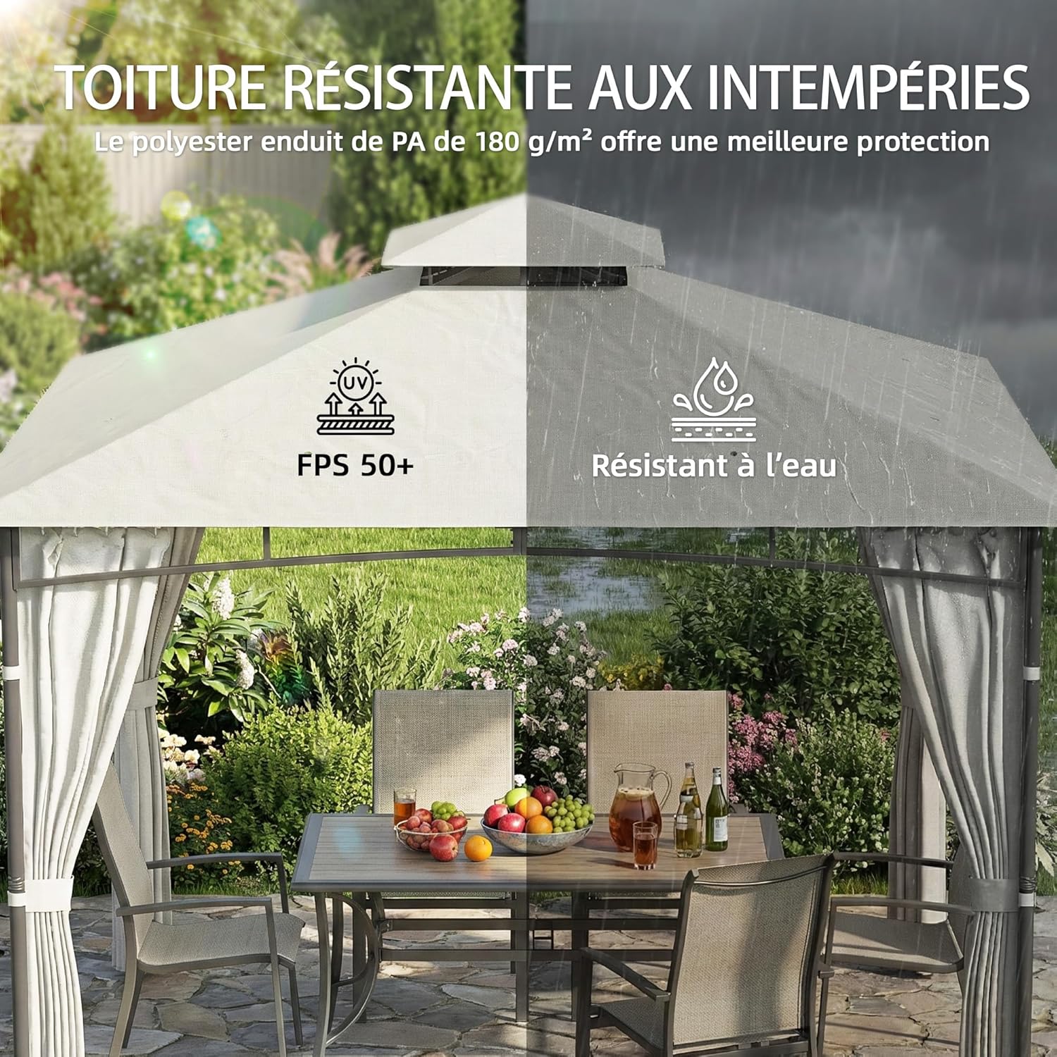 Outsunny - Pavillon rétractable 3x3m - toit double UV50+ crème