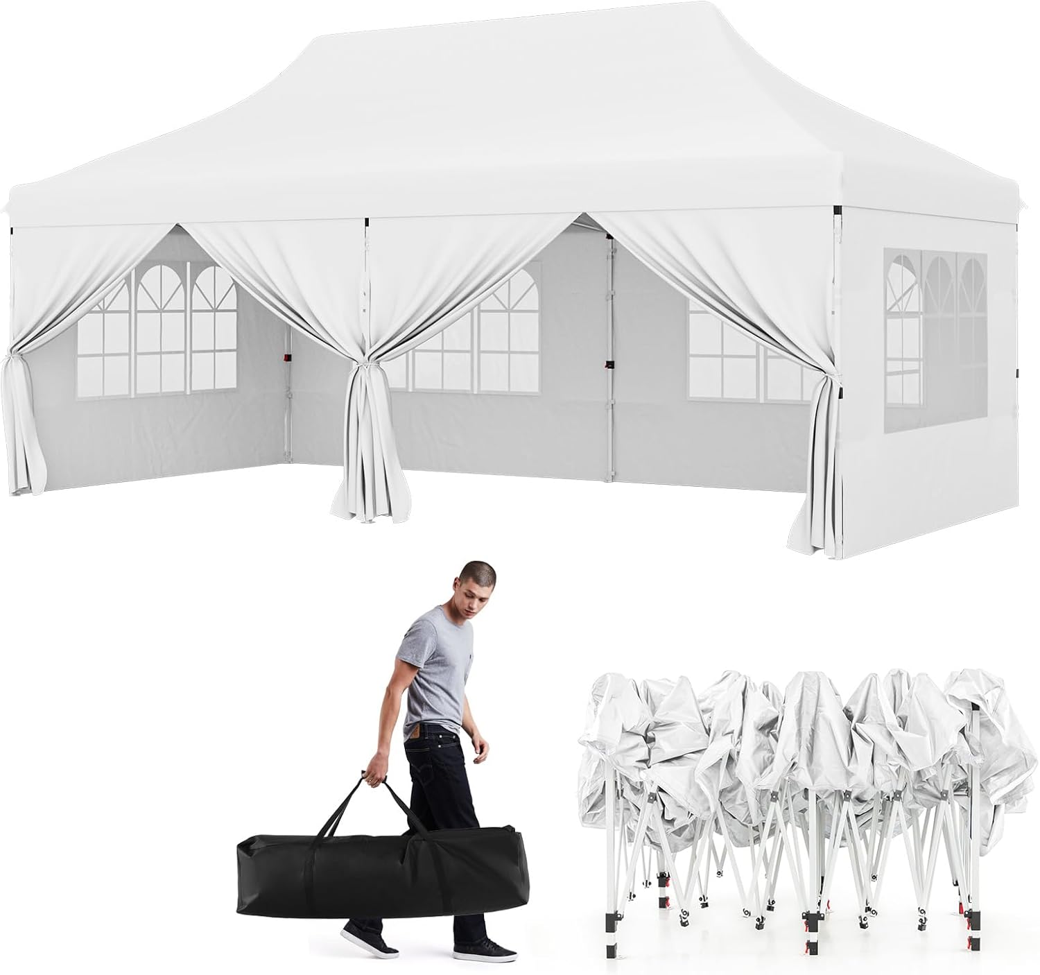 GOPLUS - tonnelle pliante série pop-up - 3x6m - imperméable, sac transport, sacs lestés, blanc