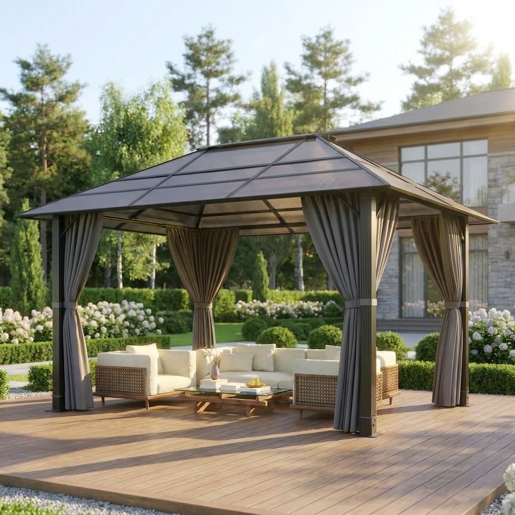JUMMICO - Tonnelle série extérieure - 3x4m aluminium imperméable, toit transparent, parois latérales