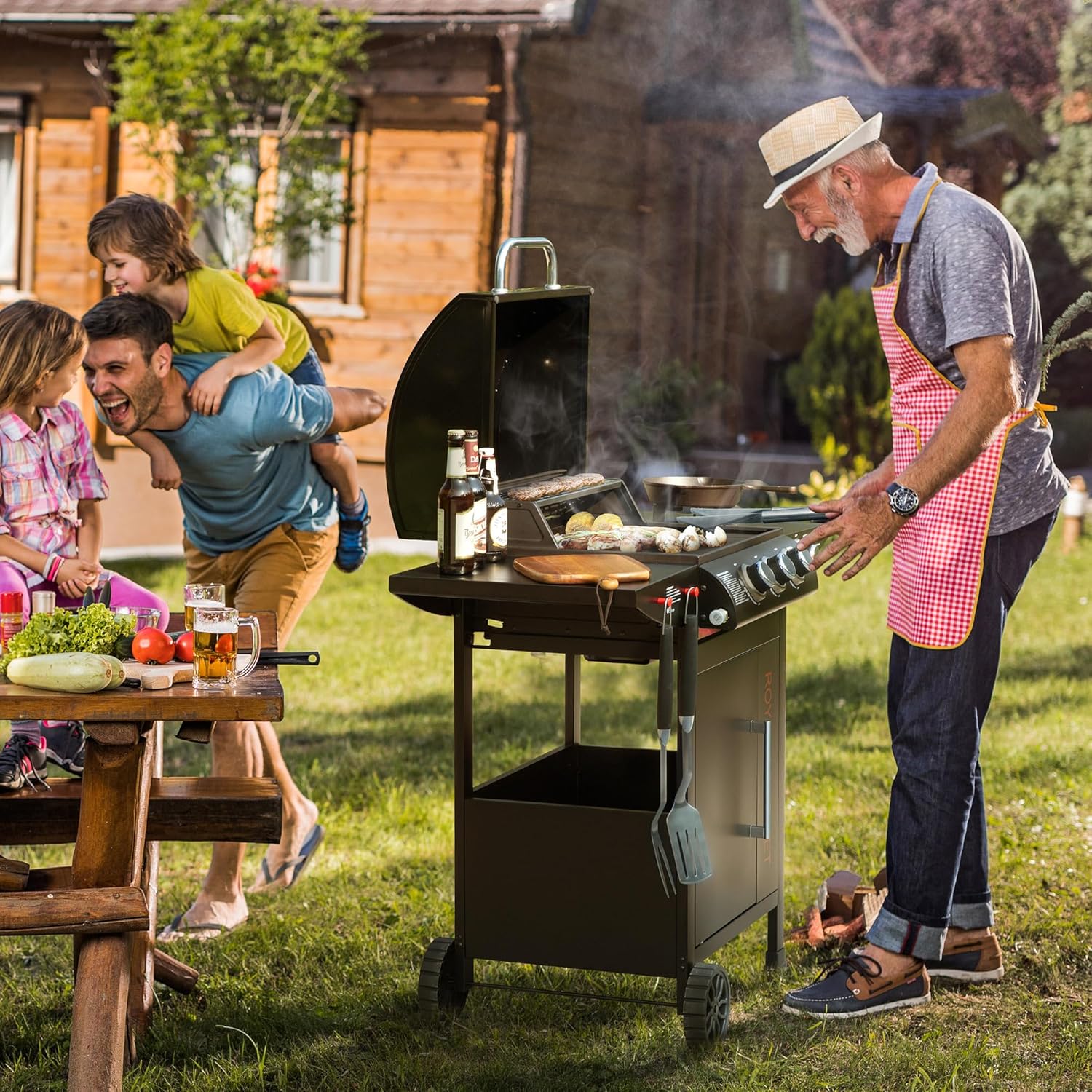 Royal Gourmet - barbecue gaz 3+1 brûleurs inox - 11,5 kW - chariot, 2 roues, thermomètre