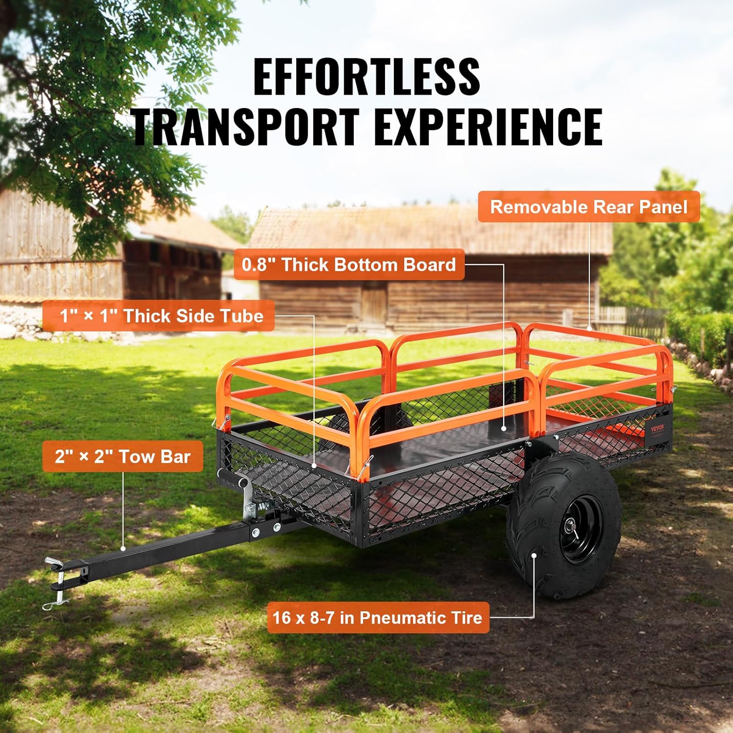 VEVOR Remorque à Benne Basculante Capacité de Charge 680 kg Remorque Utilitaire de Jardin Robuste avec Côtés Amovibles Chariot de Transport à Déversement 0,4 m³​ pour Tracteur, Tondeuse à Gazon, VTT
