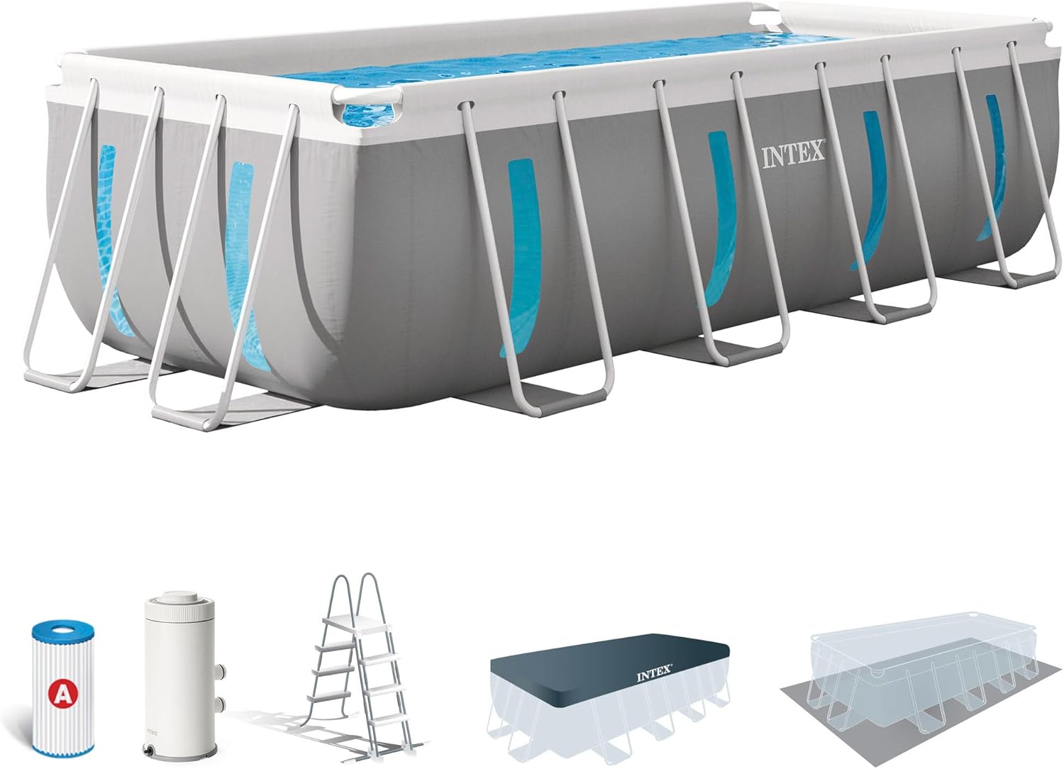 Intex - Clearview tubulaire - 4x2x1,22m - kit piscine rectangulaire