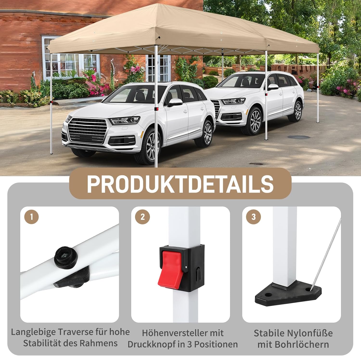 LEADZM - Tonnelle pliante série référence - 3x6m - imperméable, UV 50+, hauteur ajustable, 6 moustiquaires
