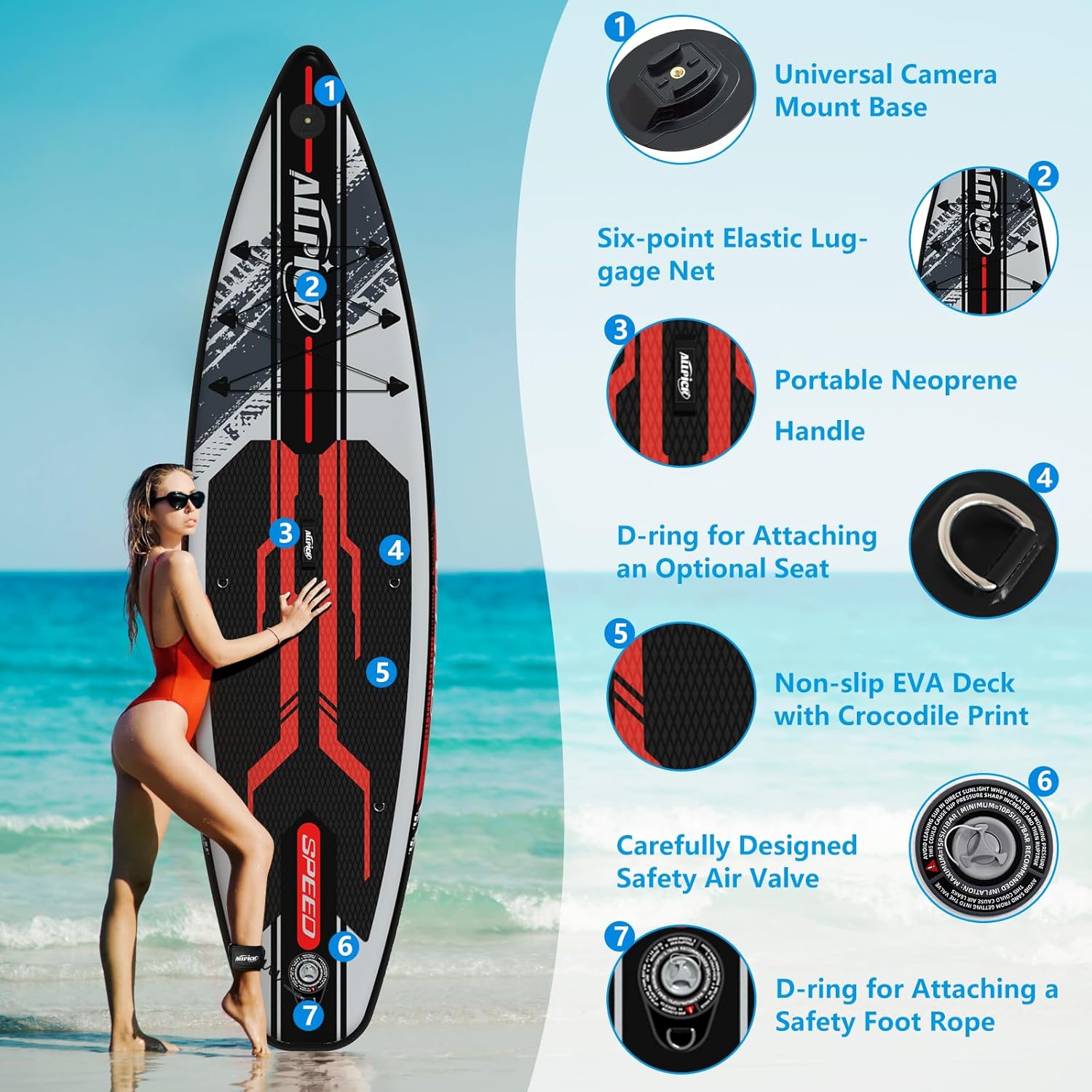 ALLPICK - Paddle gonflable 320 cm - caméra, pagaie, 200 kg