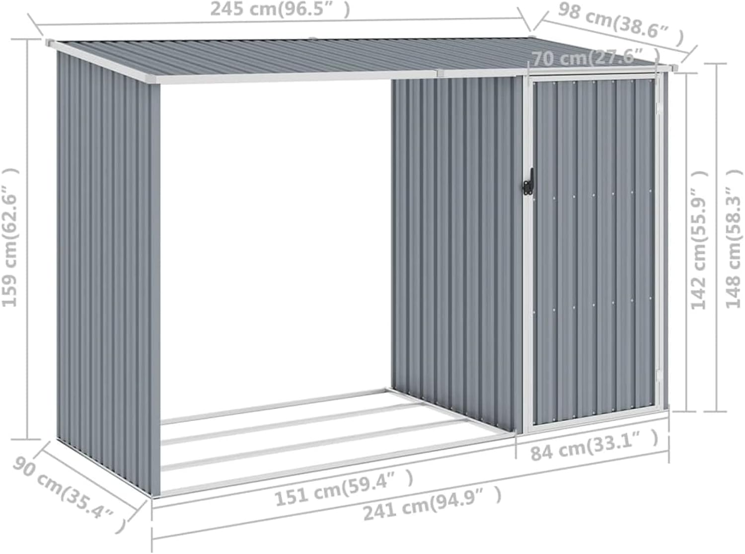 Gecheer - Abri de jardin 2 en 1 - acier galvanisé, grand espace, gris