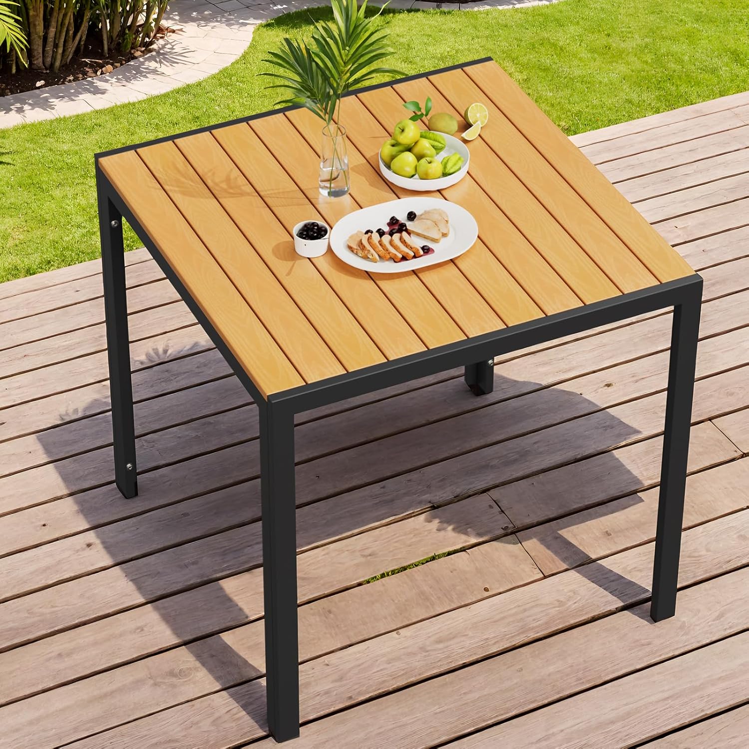 LIFERUN - Table de jardin Noir+ - 75x75 cm - aluminium et WPC, résistante