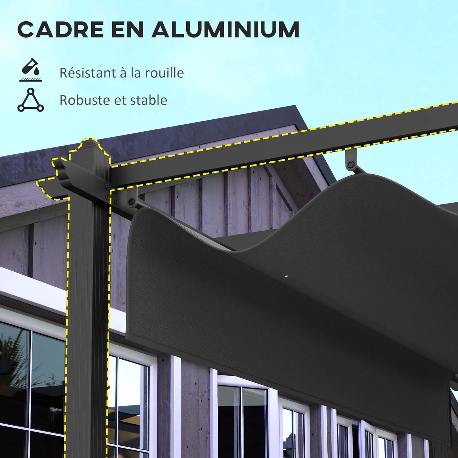 Outsunny - pergola aluminium rétractable 3,6x6m terrasse gris foncé