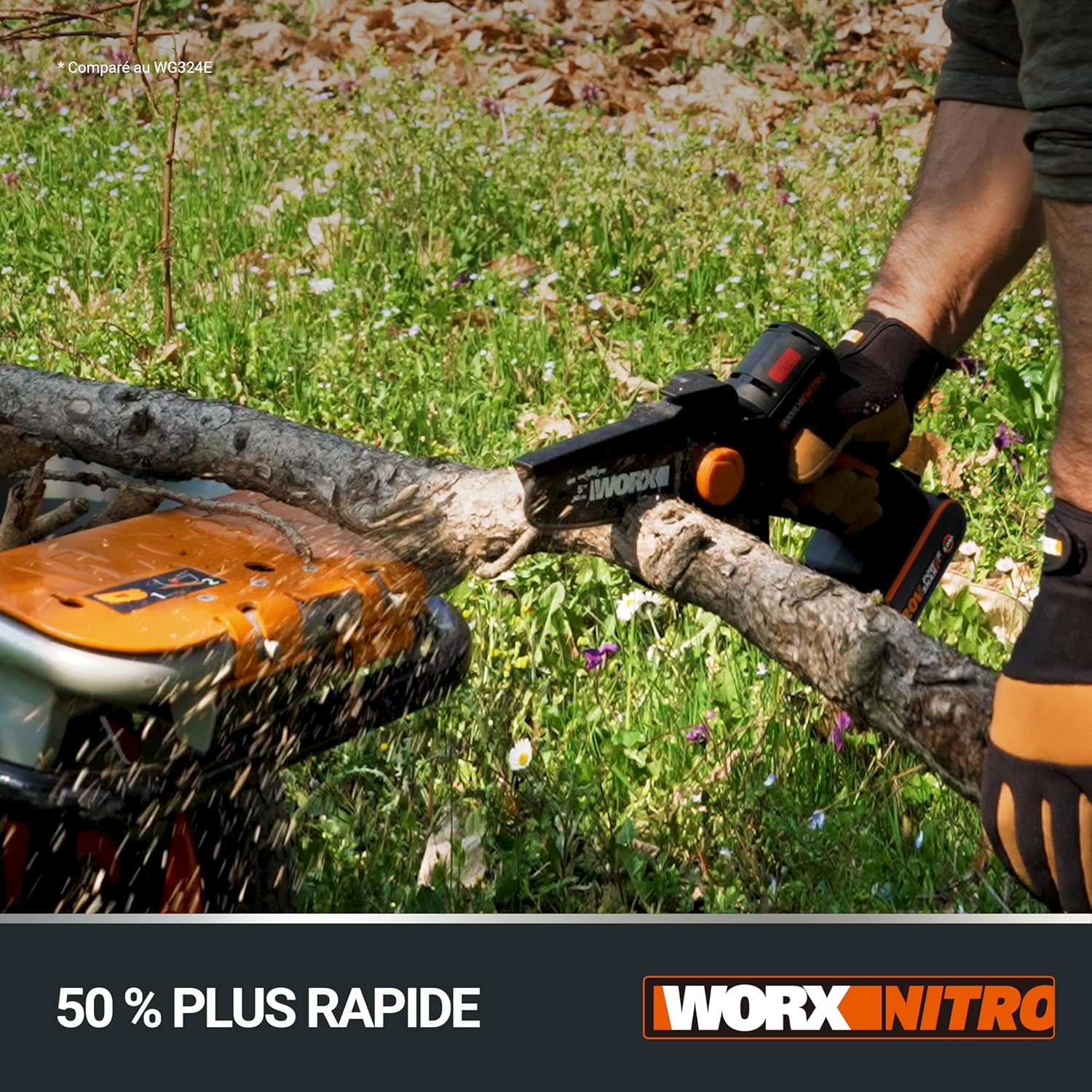 WORX - Mini tronçonneuse brushless 20V, guide 12cm, coupe 10cm, WG325E