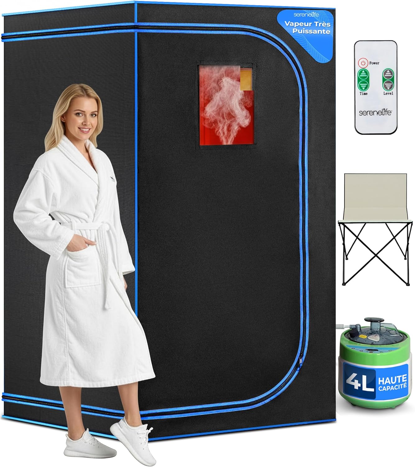 Serenelife Sauna Portable, Sauna Infrarouge avec Vapeur, Spa Maison, Tente Spa avec Télécommande, Chaise Pliable et minuteur