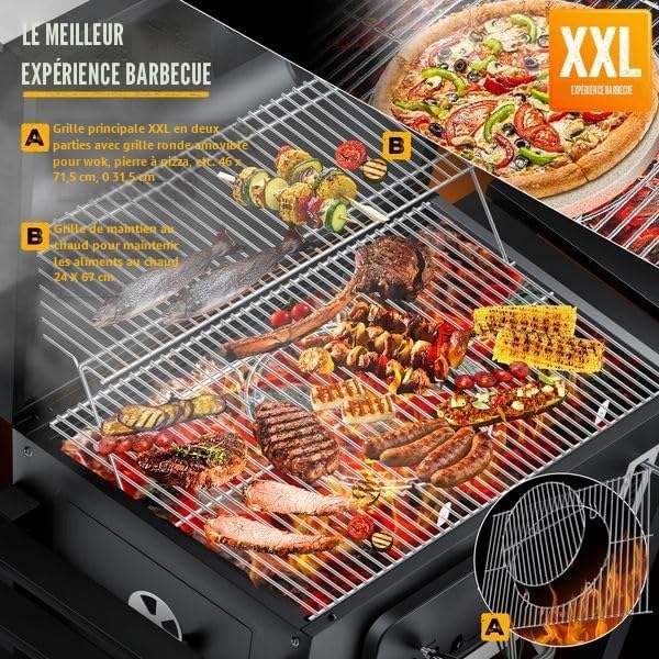KESSER - barbecue charbon XXL - sur pied, thermomètre, 8 brochettes