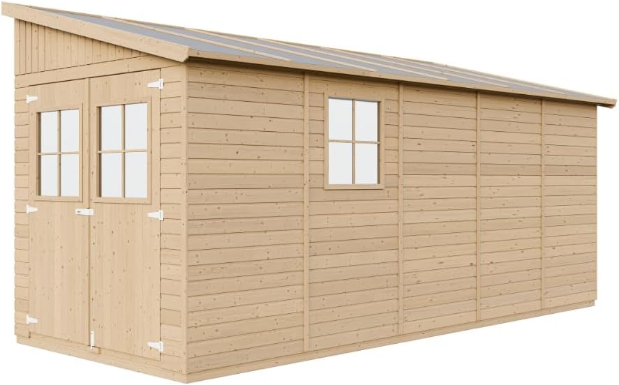 Timbela - Abri de jardin bois avec fenêtres, plancher, 10 m², H244x216x513 cm - M341+M341G