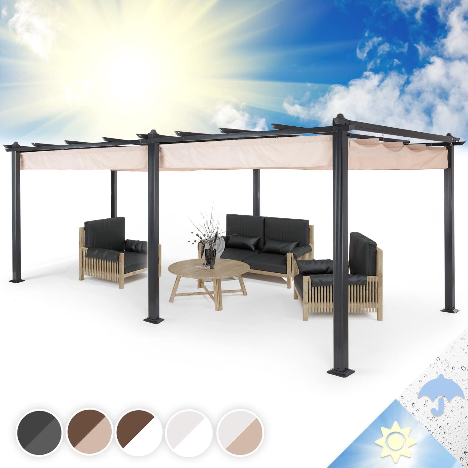 Blumfeldt - Pergola aluminium série 3x6 m - toit rétractable, protection UV, polyester imperméable