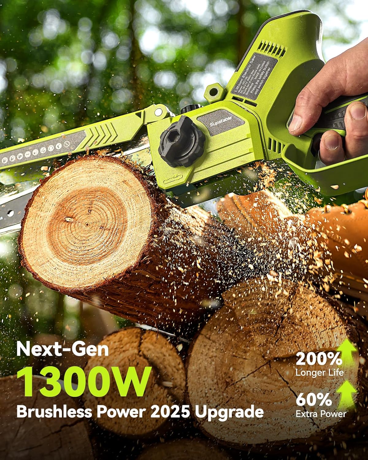 Supstable Mini Tronconneuse à Batterie 8000mAh, 8 et 6 Pouces Mini Tronçonneuse Électrique Sans Fil pour Branches et Jardin, 1300W Elagueuse, Système D'huile Automatique, Tension de Chaîne Sans Outil