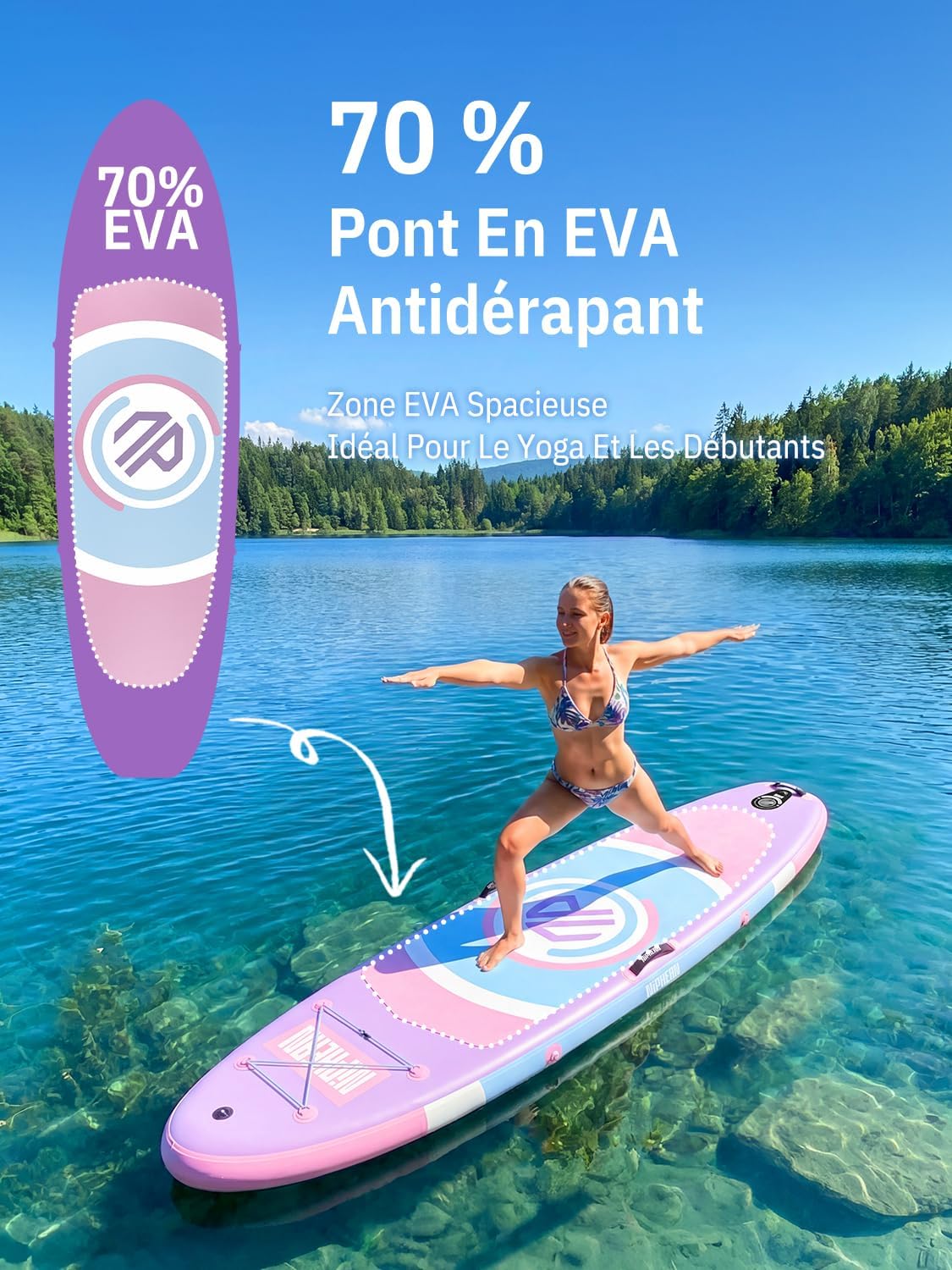 Niphean - Paddle Gonflable Adulte Ultraléger avec siège - 320 cm - Aileron StabilTrac, antidérapant, yoga, animaux