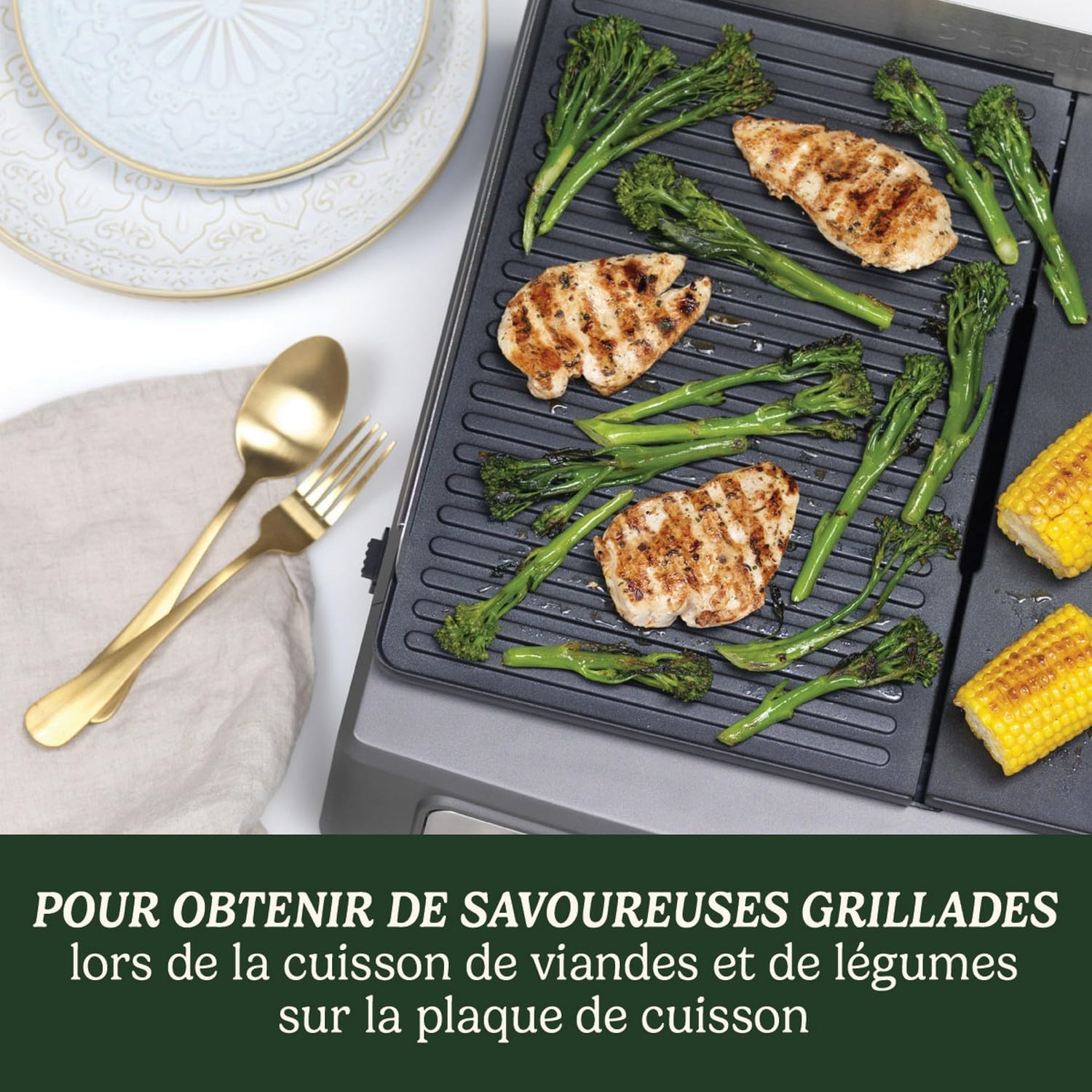 Cuisinart - Plancha double face - grande taille - 2 zones, 260°C, plaque amovible