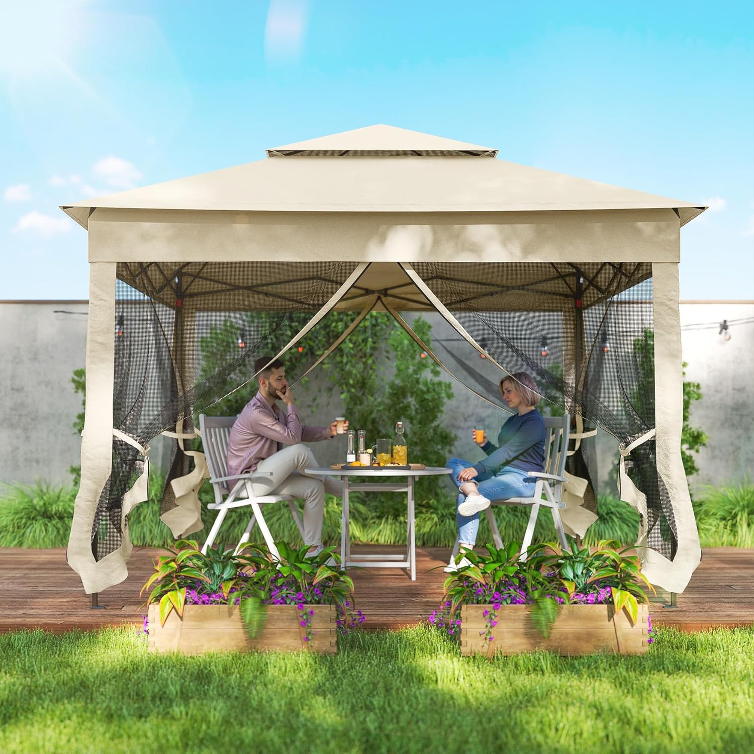 Outsunny - tonnelle pop-up - 3x3 m - métal, polyester, anti-UV, moustiquaires