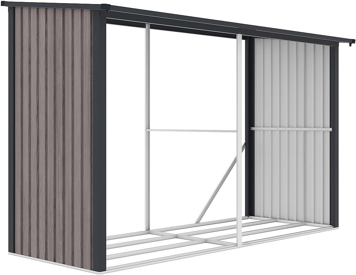 Vente-unique - Abri bûches métal en acier galvanisé effet bois 5,78 m3-7 stéres - L302 x P119 x H190cm - VARWOOD