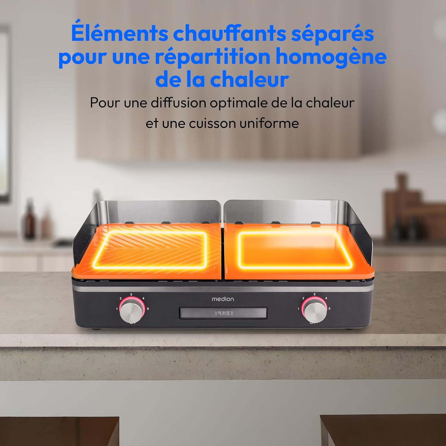 Medion - gril de table double zone - 2 plaques amovibles, 2400W, IPX4, MD12027