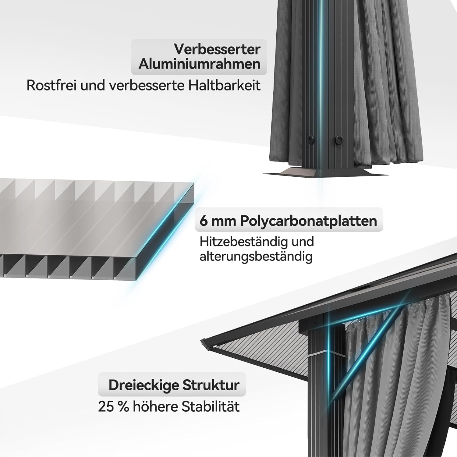 Devoko - Tonnelle Hardtop Aluminium 3x3m, étanche UV, gris