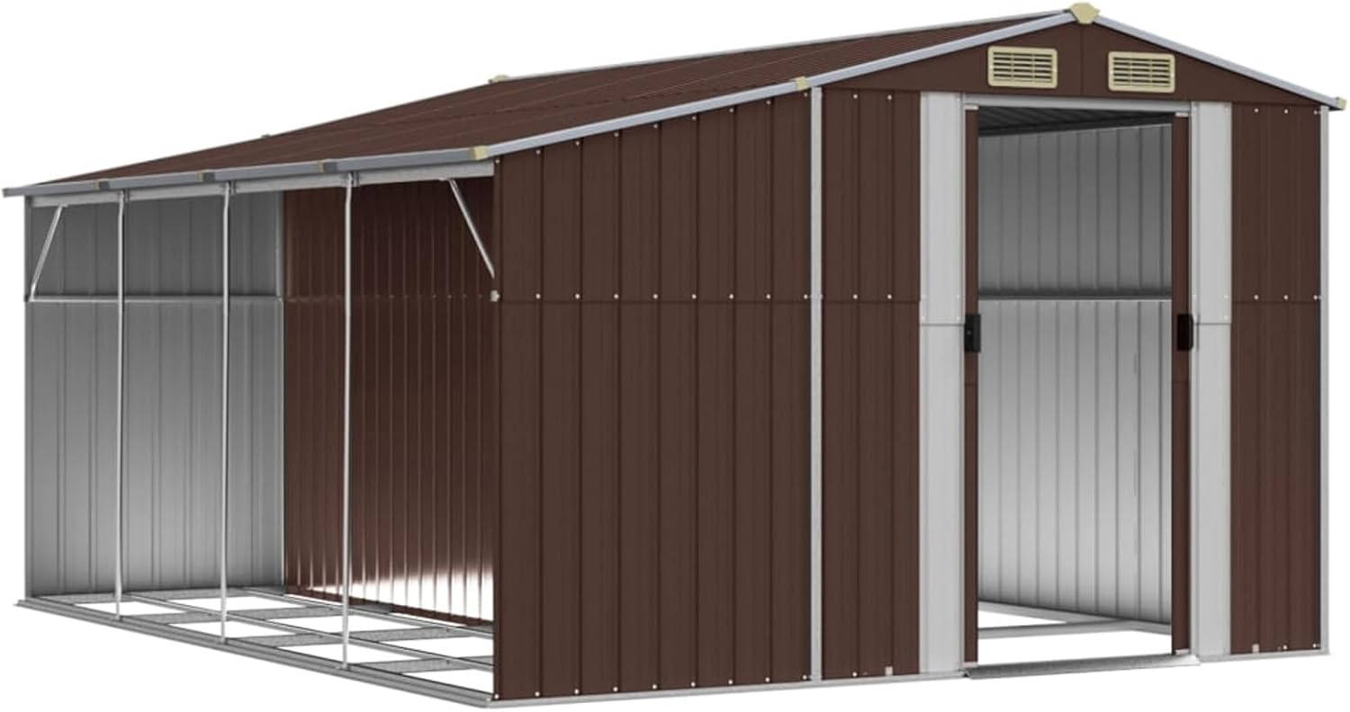 LAPOOH Abri de Jardin Marron 277x365,5x179 cm Acier galvanisé,Abris De Jardin,Abri De Stockage pour Jardin,Abri D'Outils De Jardin