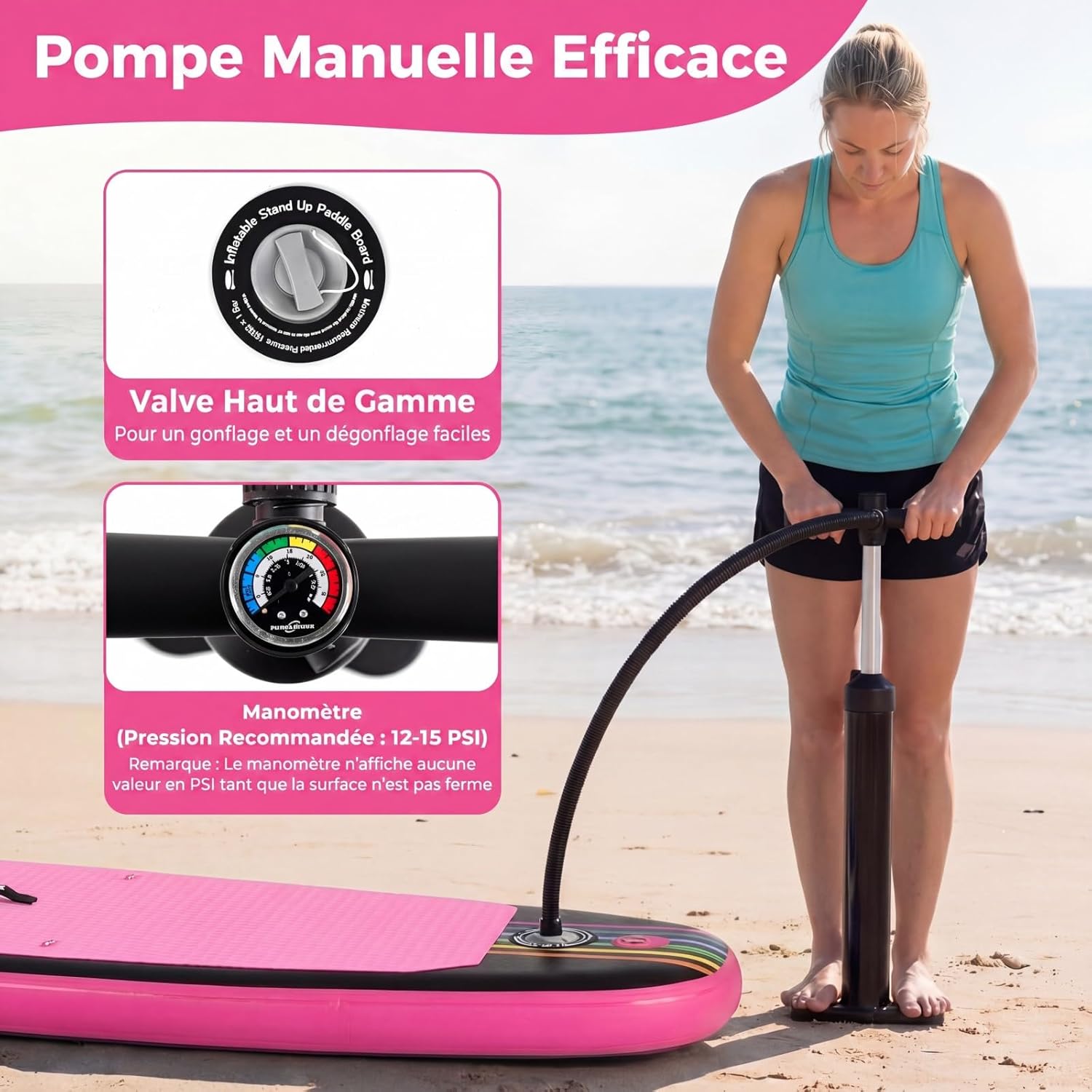 COSTWAY - Paddle gonflable série aluminium - 320x76x15cm, sac et pompe