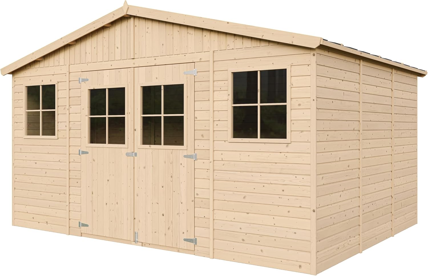 Abri de Jardin en Bois Exterieur avec Plancher IMPRÉGNÉ- Chalet en Pin/épicéa-H246x418x320 cm/12 m²- Construction de Panneaux - Rangement pour vélos, Remise à Outils- Timbela M331+M331G