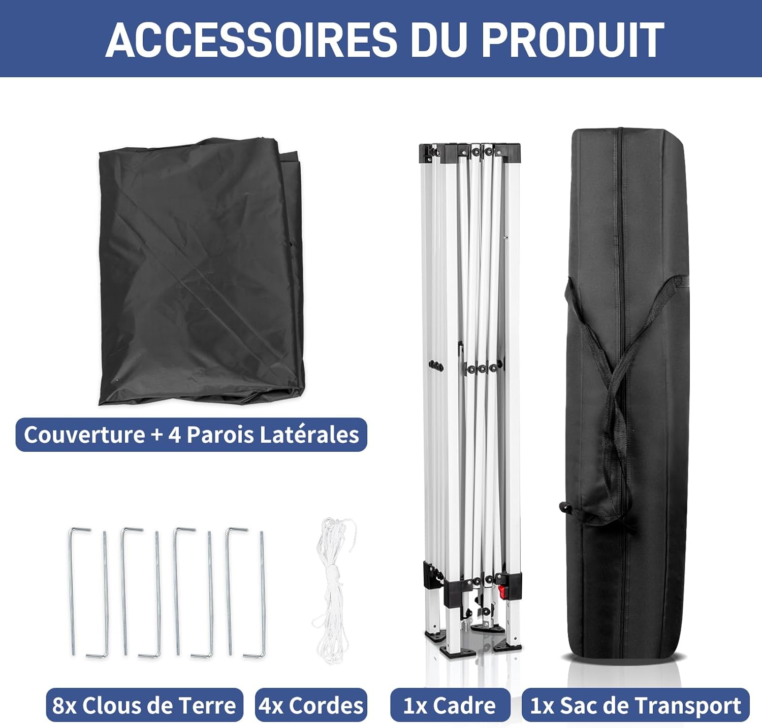 LEADZM - tonnelle pliable 3x3m, imperméable, UV 50+, accessoires, Noir-évent