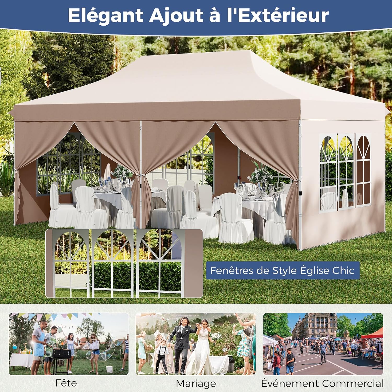 GOPLUS - Barnum pliant série jardin 3x6m, imperméable, sac transport, beige