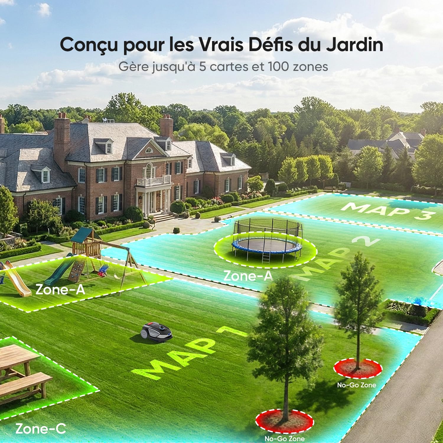 Sunseeker - S4 série - robot tondeuse 1000m² - LiDAR 360°, IA, multi-zones, app
