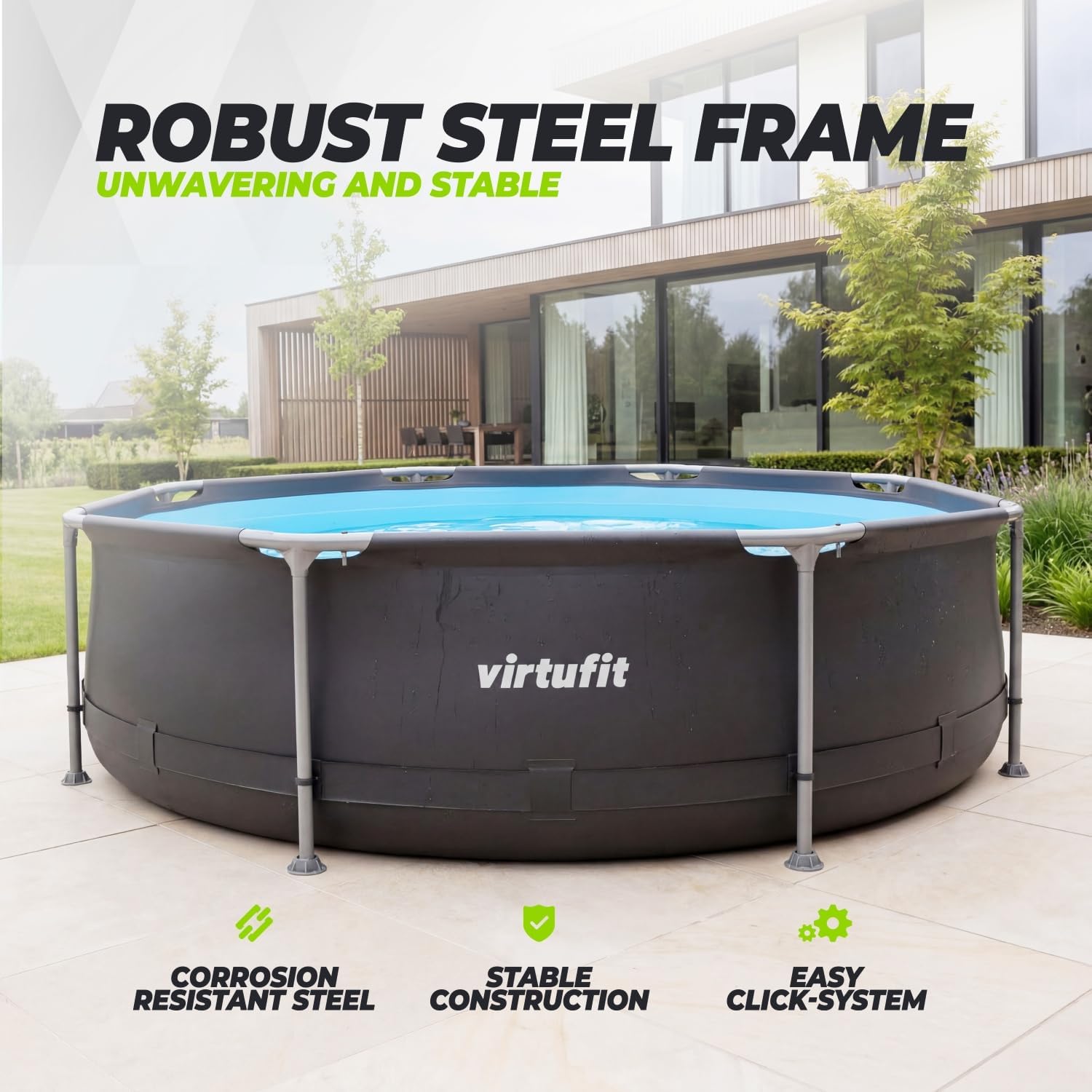 VirtuFit Piscine (Noir, Ø305 x 76 cm (INKL. Filterpumpe), Ronde)