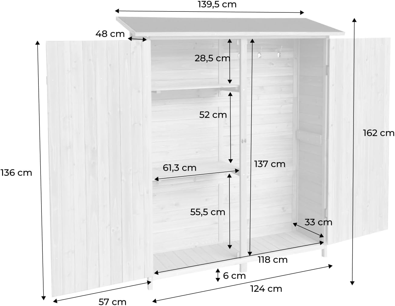 sweeek - Abri de jardin bois, 4 espaces, 140x50x162cm