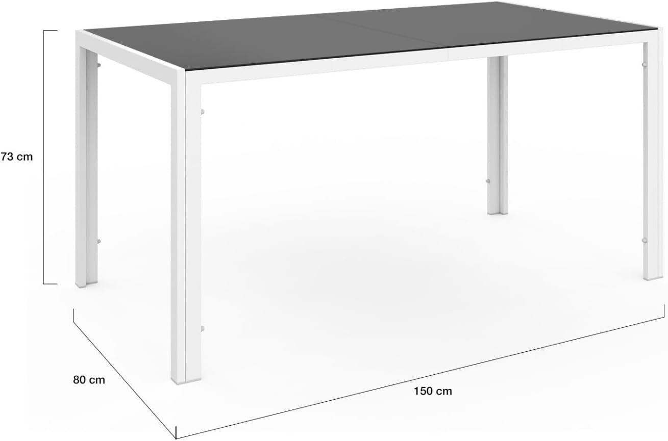 IDMarket - Madrid salon de jardin 150 cm, 6 chaises empilables, blanc/gris