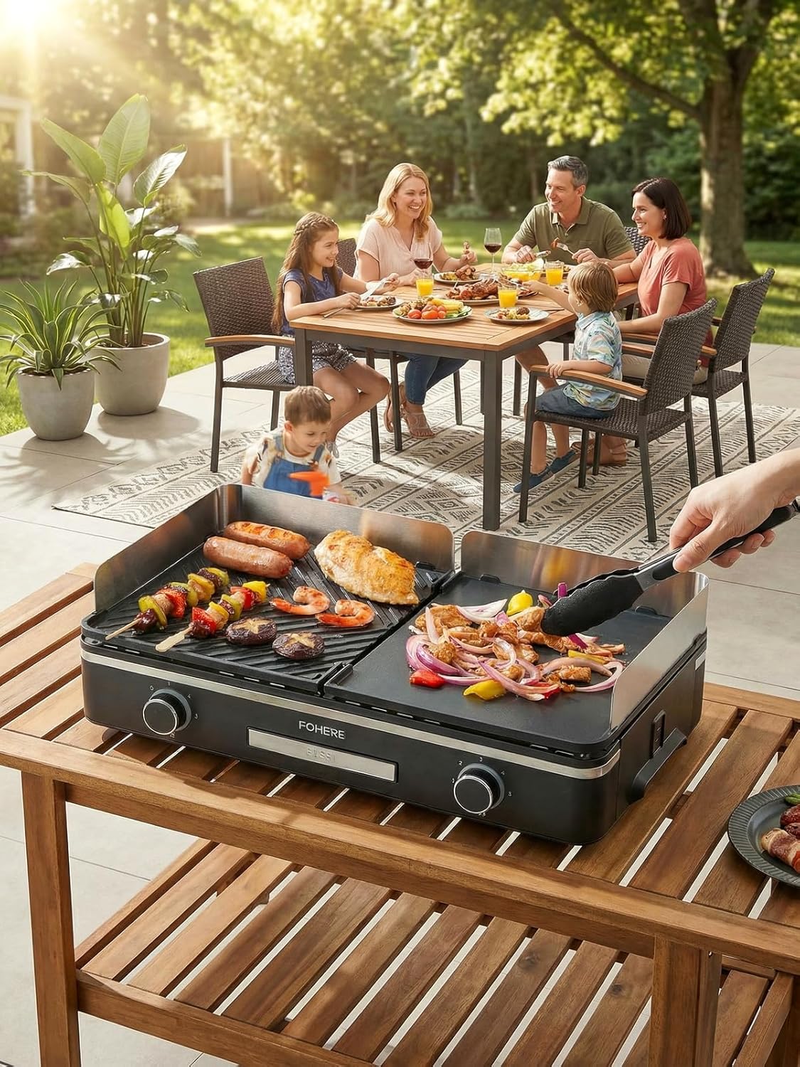 FOHERE - Barbecue de table 2400W - 2 zones, grande plancha antiadhésive