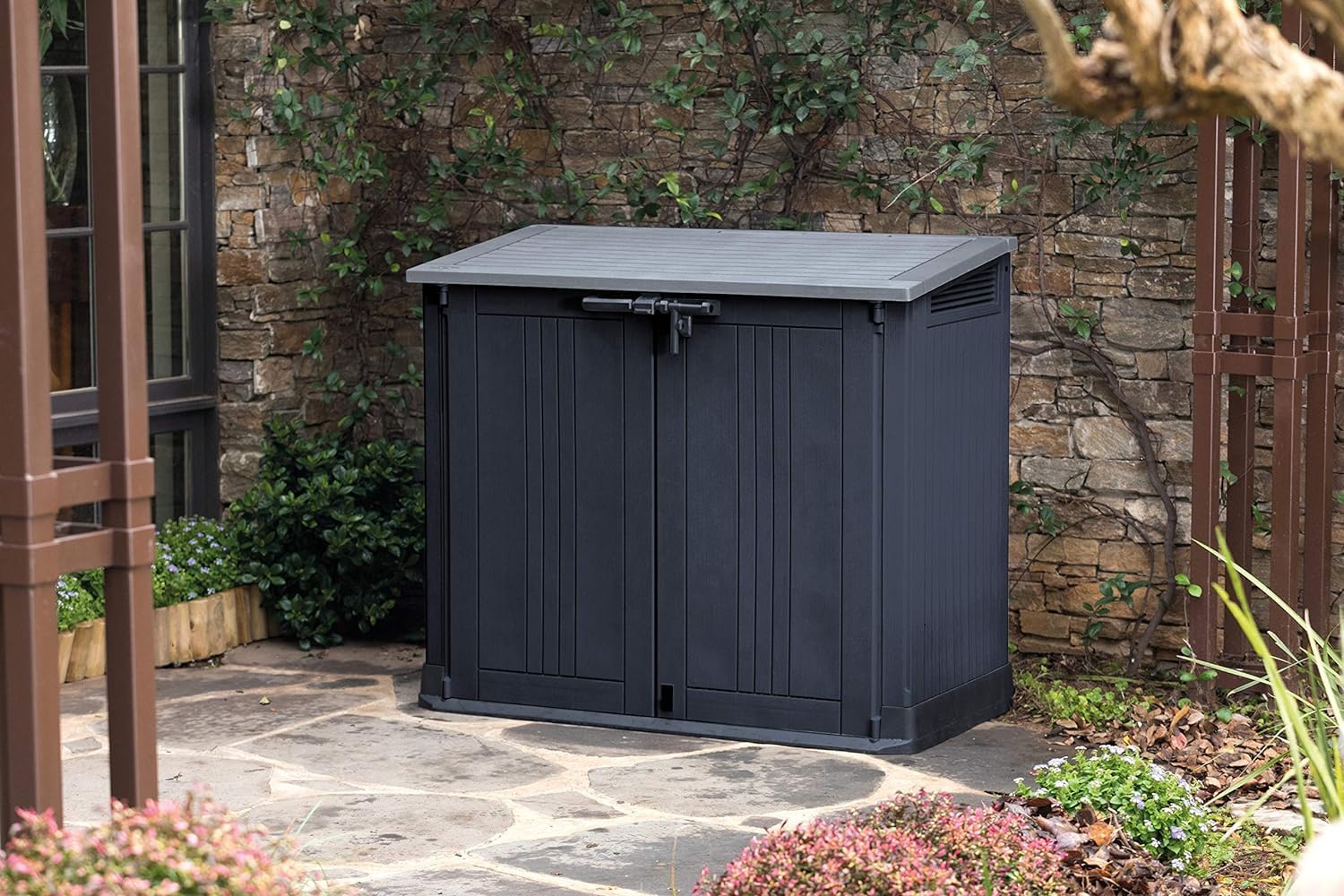 Keter - Abri horizontal SIO Nova - 880L - rangement poubelles noir