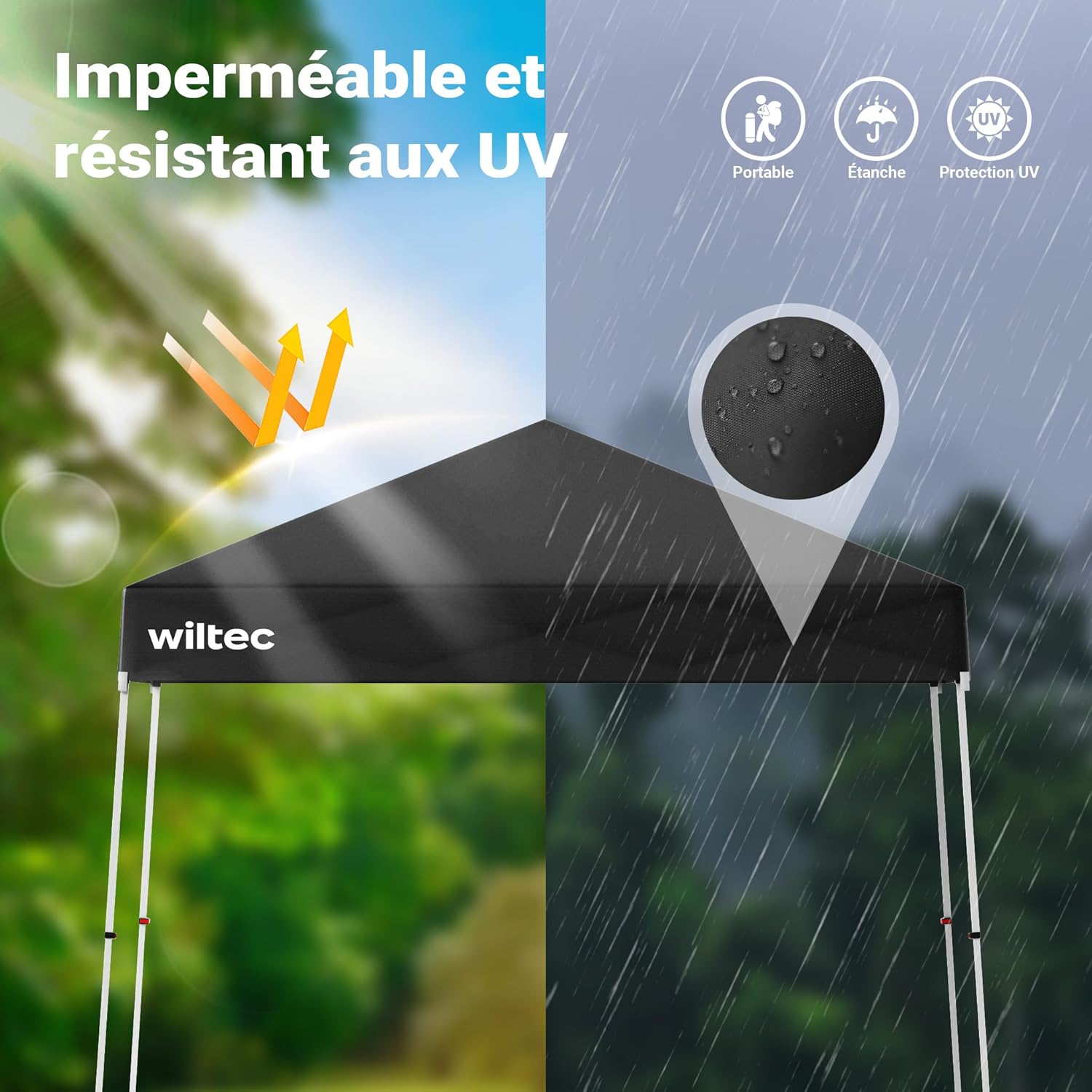 Wiltec - Tonnelle pliante étanche 2,5x2,5x2,7m - cadre robuste