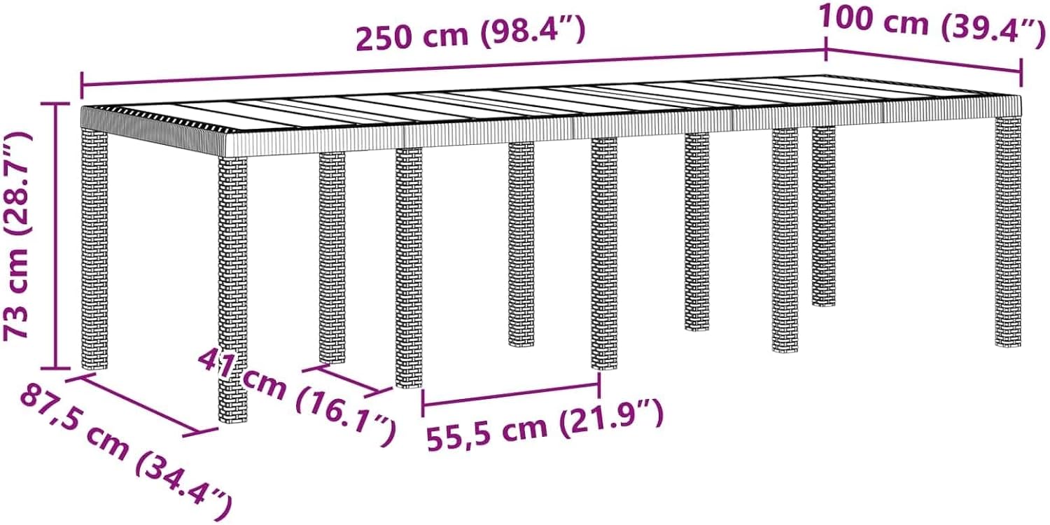 vidaXL - Table de jardin rectangulaire - 250x100x73 cm - poly rotin durable anthracite