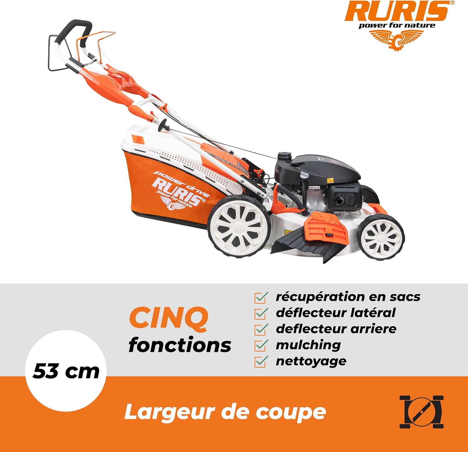 RURIS - RX555s - 530mm - Moteur Honda 202cc, 5 en 1, sac 65l, automatique RX555s