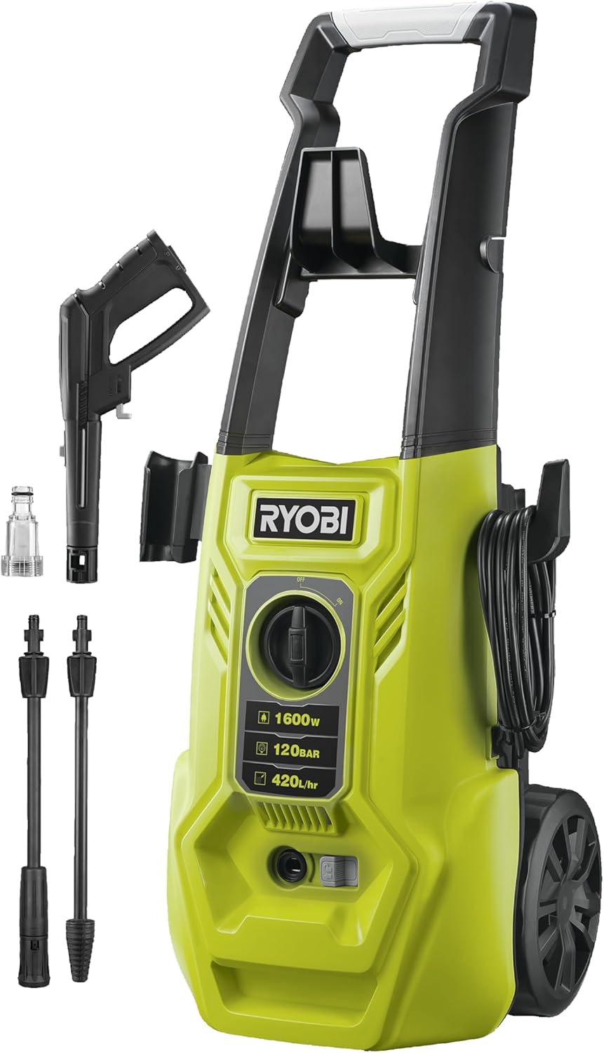 RYOBI - RY120PWA - 1600W, 120 bars, 420L/h - flexible acier 5m, réservoir 0,9L