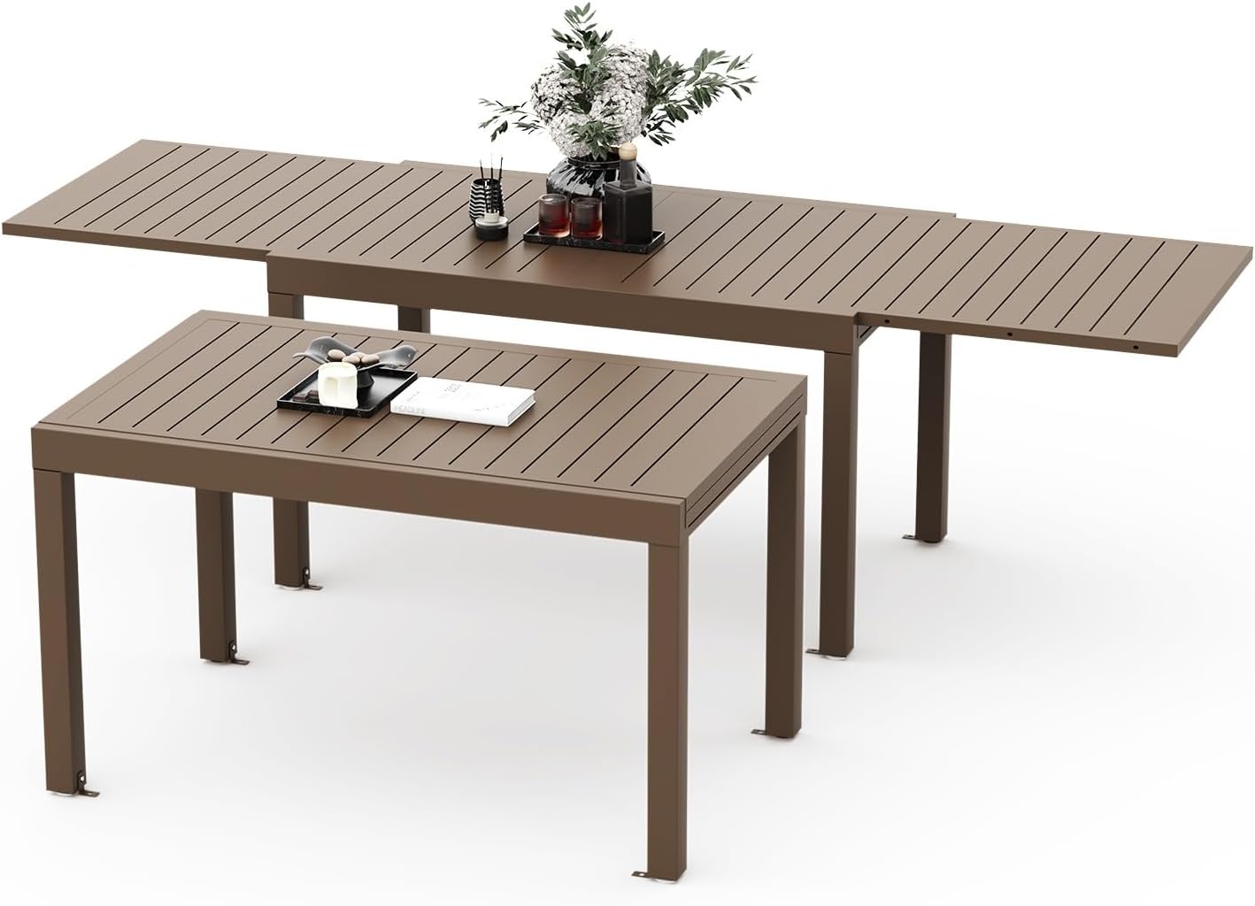 Devoko - Table de jardin extensible - 130-260x80x75 cm - aluminium, extérieur, marron