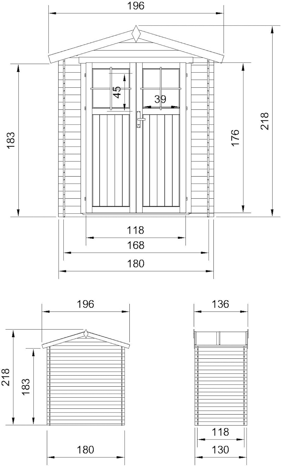 Abri de Jardin en Bois avec Sol TRAITÉ - Stockage extérieur I196xL136xH218 cm/ 1.98 m2 Petit abri à Outils, Local à vélos - TIMBELA M367F+M367G
