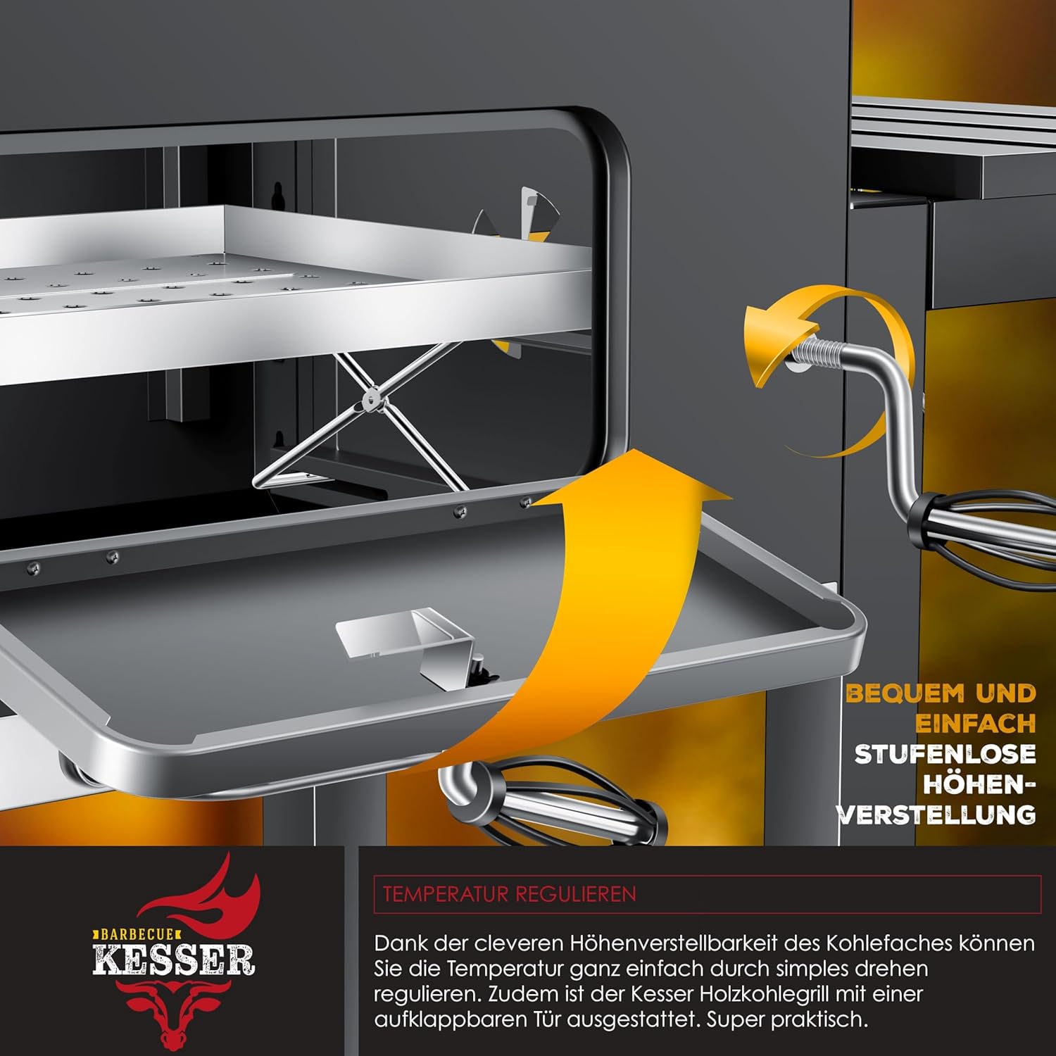 KESSER - Chariot XL barbecue à charbon avec couvercle, grille, roues, thermomètre, inox - Grill Chariot grand charbon