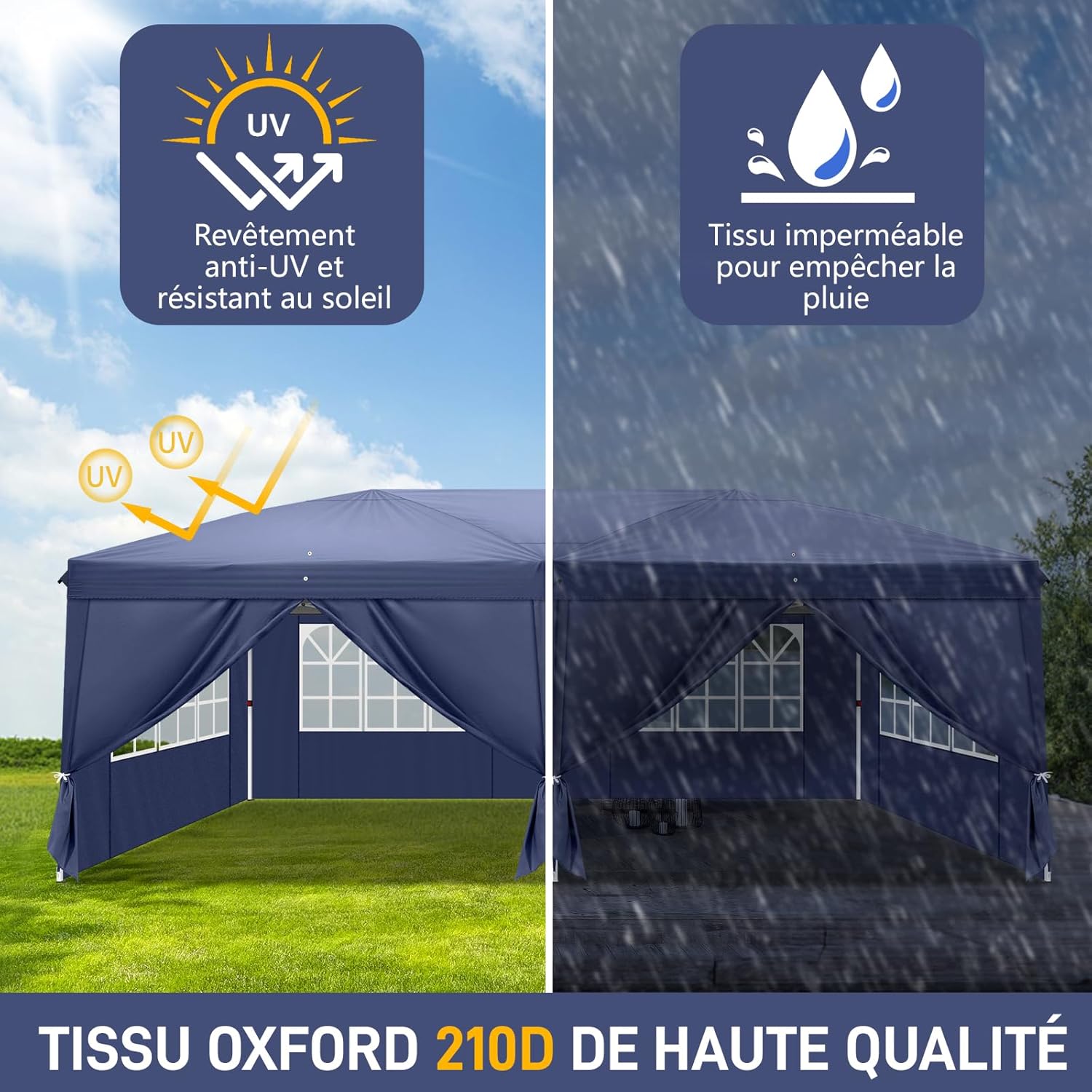 Leadzm - tonnelle pliable 3x6m, acier, UV50+, 4 côtés, réglable