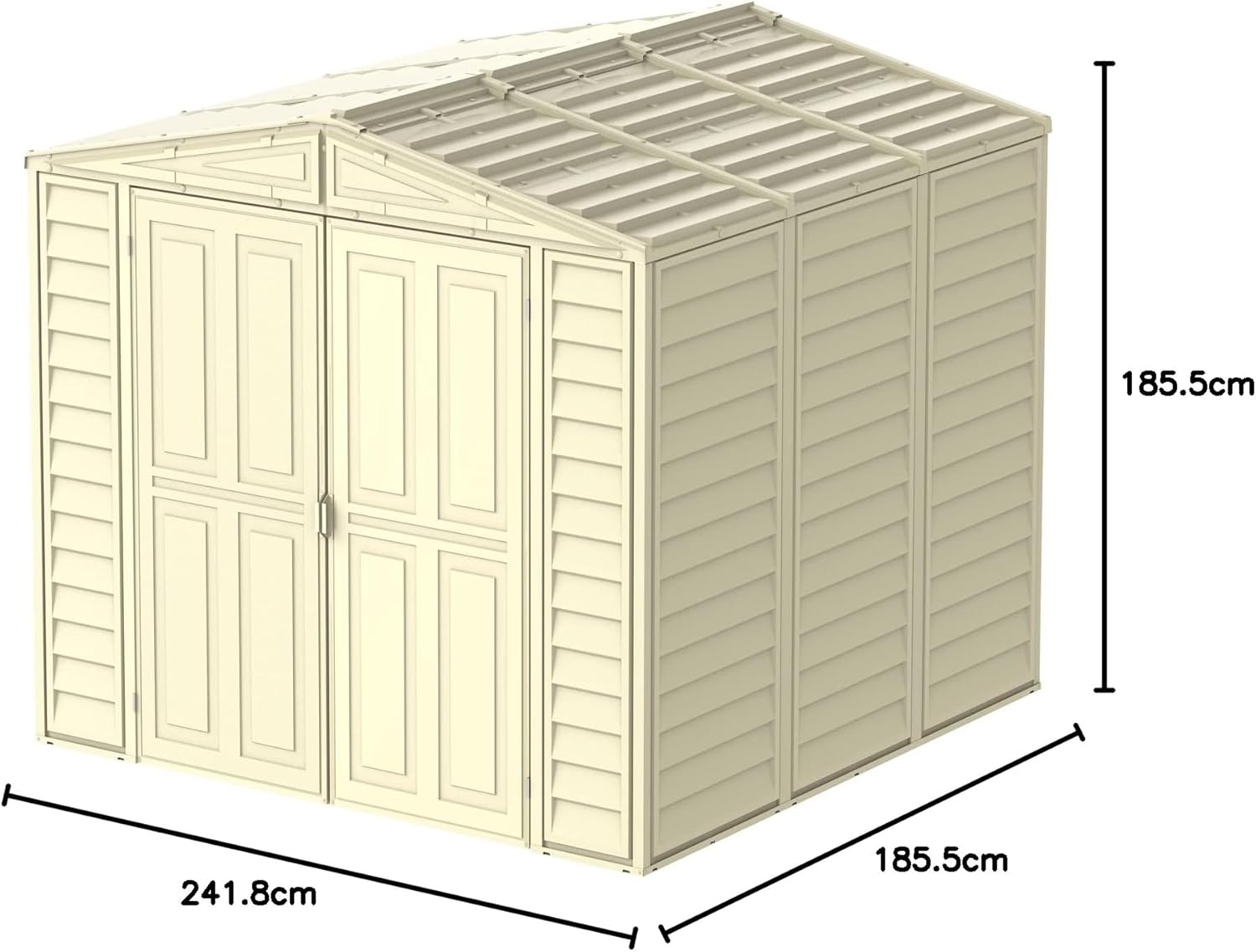 Duramax DuraMate 8 x 8 (5.75 m²) Abri de jardin en plastique avec kit de fondation en métal, structure de toit en métal robuste, abri en vinyle sans entretien - Ivoire
