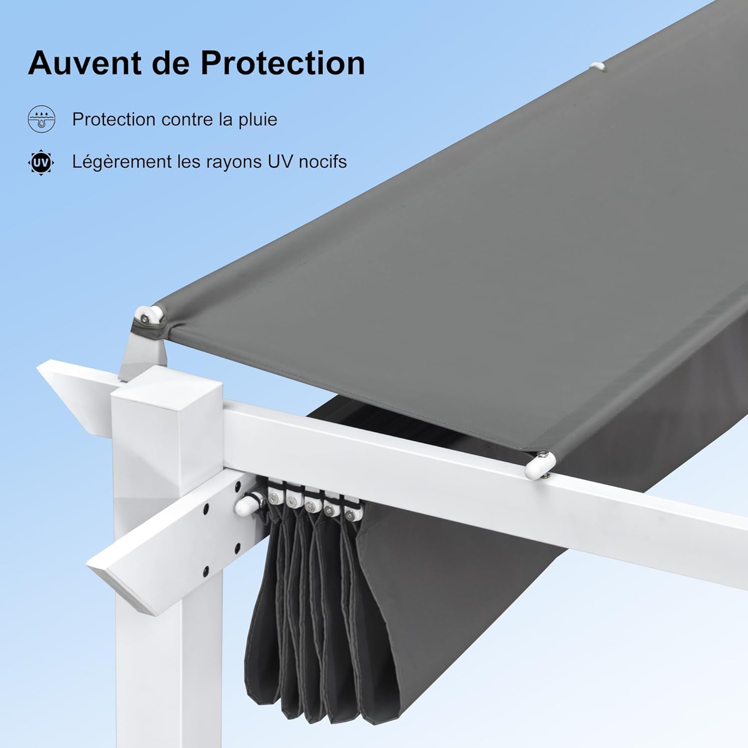 PURPLE LEAF - pergola aluminium série - 4x3m - toit métal blanc, toile rétractable, étanche